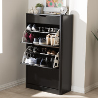 Baxton Studio SESC214-Black-Shoe Cabinet Cayla Modern and Contemporary Black Wood Shoe Cabinet